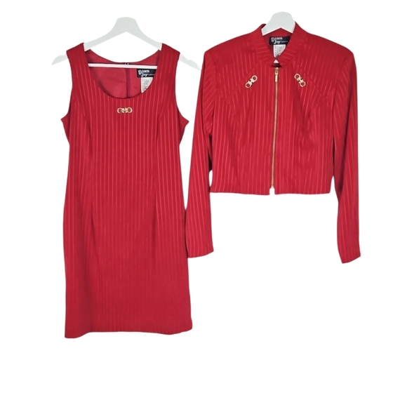 Vintage Dresses & Skirts - Vintage Red Dress & Longsleeve Dinner Jacket Matching Set